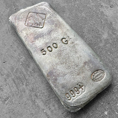 Vintage Johnson Matthey 500 Gram 1/2 Kilo Poured Silver bar
