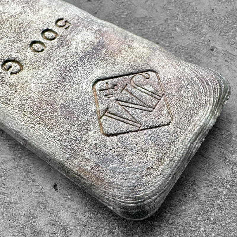 Vintage Johnson Matthey 500 Gram 1/2 Kilo Poured Silver bar