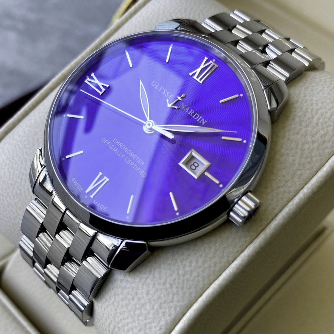 Uylsse Nardin Classico 40mm 8153-111 Blue Enamel Dial - - Box + Papers