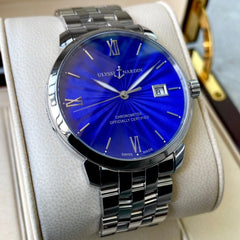 Uylsse Nardin Classico 40mm 8153-111 Blue Enamel Dial - - Box + Papers
