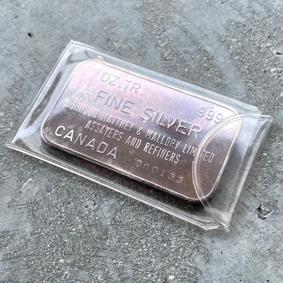 1976 Johnson Matthey Mallory Limited Silver 1oz Bar - Opening of Brampton Refinery May 12th 1976