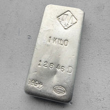 Load image into Gallery viewer, Johnson Matthey 1 Kilo .999 Silver Poured Bar 32.15 oz - D Serial
