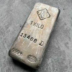 Johnson Matthey 1 Kilo .999 Silver Poured Bar 32.15 oz - D Serial -Pretty Toning