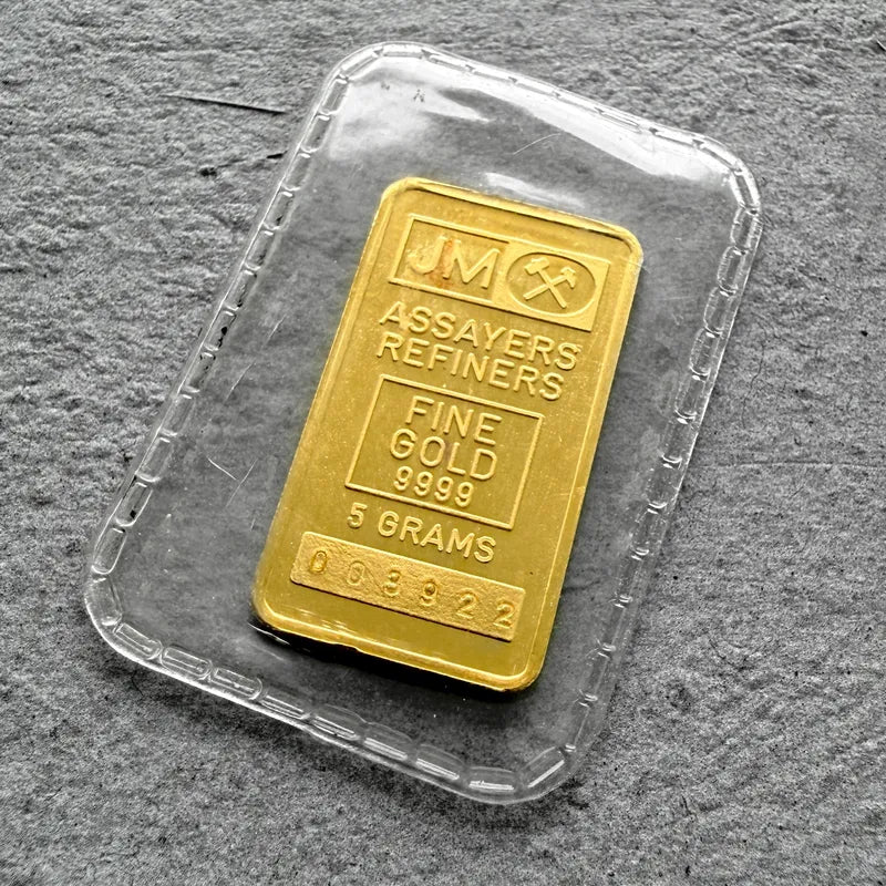 Johnson Matthey 5 Gram Gold Bar Logo Back Struck .9999+