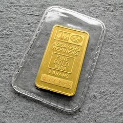 Johnson Matthey 5 Gram Gold Bar Logo Back Struck .9999+
