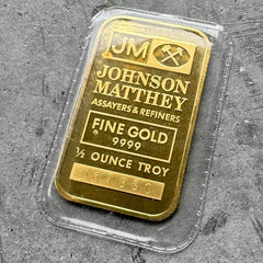 Johnson Matthey Logo back 1/2 oz Gold Bar Struck .9999+ Sealed