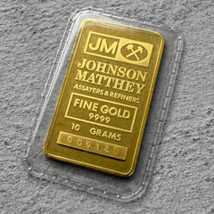 Johnson Matthey Logo back 10 Gram Gold Bar Struck .9999+