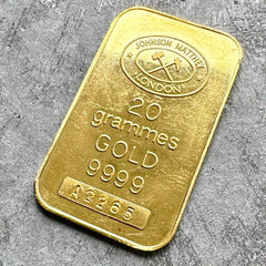 Johnson Matthey London 20 Gram Gold Bar Struck .9999+