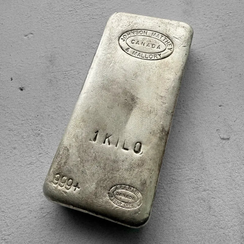 Johnson Matthey Mallory 1 Kilo .999 Silver Poured Bar 32.15 oz