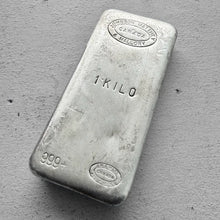 Load image into Gallery viewer, Johnson Matthey Mallory 1 Kilo .999 Silver Poured Bar 32.15 oz
