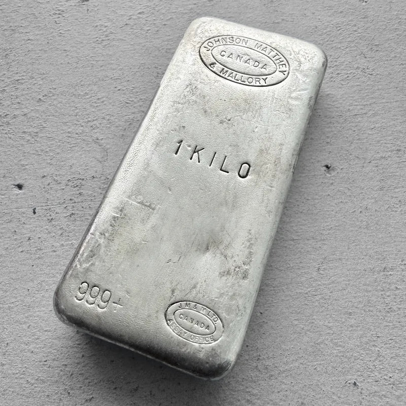 Johnson Matthey Mallory 1 Kilo .999 Silver Poured Bar 32.15 oz