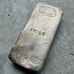 Johnson Matthey Mallory 1 Kilo .999 Silver Poured Bar 32.15 oz - Nice Pour Lines