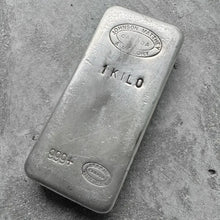 Load image into Gallery viewer, Johnson Matthey Mallory 1 Kilo .999 Silver Poured Bar 32.15 oz
