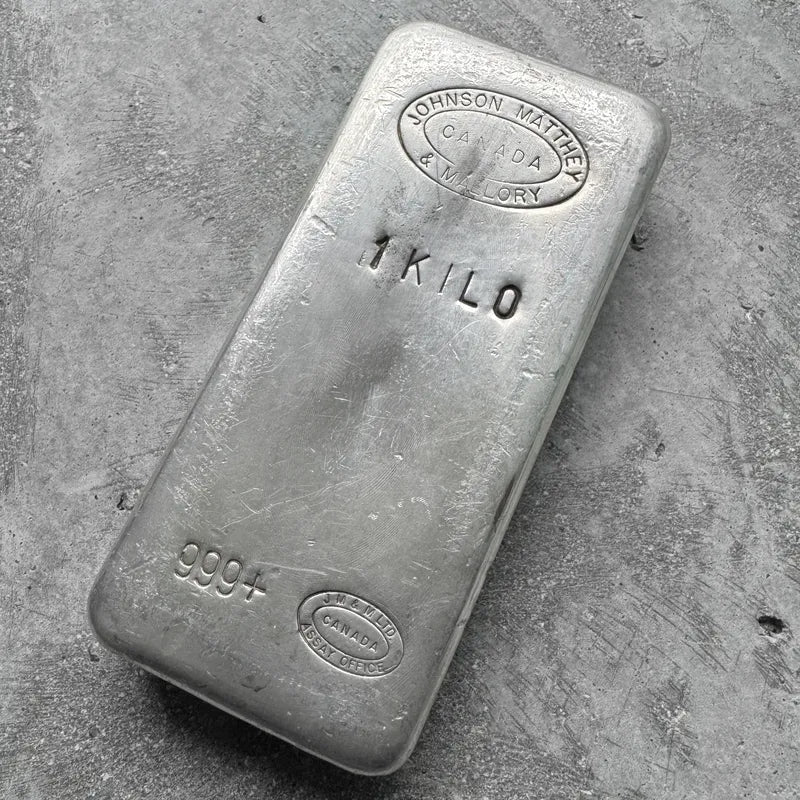 Johnson Matthey Mallory 1 Kilo .999 Silver Poured Bar 32.15 oz