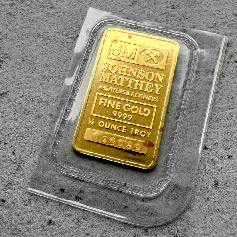 Johnson Matthey blank back 1/4 oz Gold Bar Struck .9999+ Sealed - Logo Back