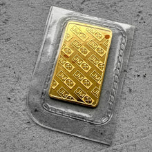 Load image into Gallery viewer, Johnson Matthey blank back 1/4 oz Gold Bar Struck .9999+ Sealed - Logo Back
