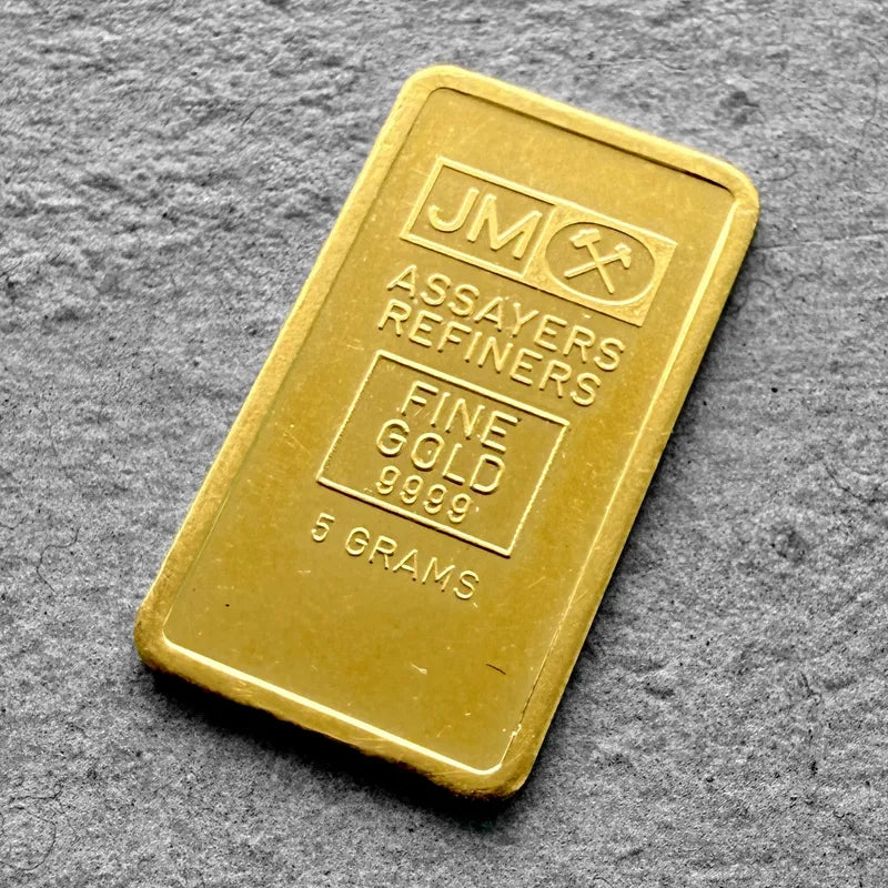 Johnson Matthey blank back 5 Gram Gold Bar Struck .9999+