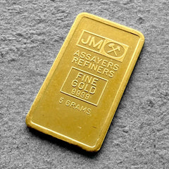 Johnson Matthey blank back 5 Gram Gold Bar Struck .9999+