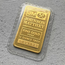 Load image into Gallery viewer, Johnson Matthey blank back 1/4 oz Gold Bar Struck .9999+ Sealed - Logo Back
