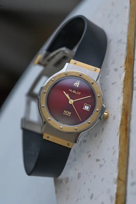 Ladies Hublot Classic MDM 1390 - 18K Gold + Stainless -Striking Red Dial