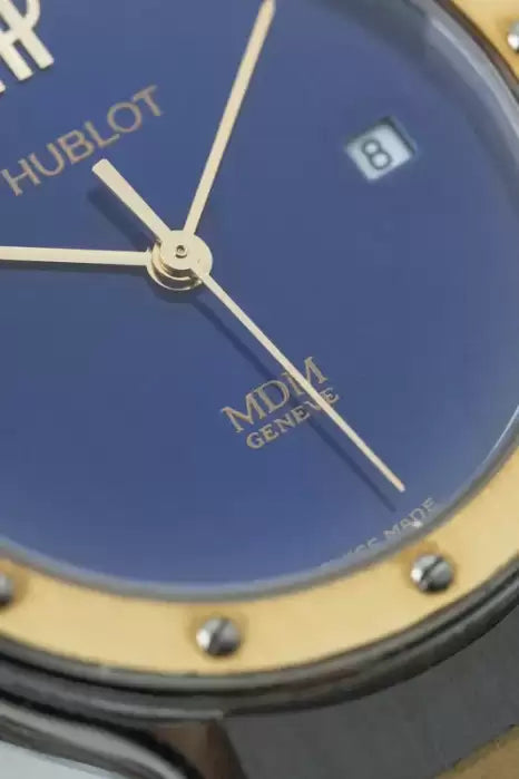 Ladies Hublot Classic MDM 1390 - 18K Gold + Stainless -Striking Blue Dial