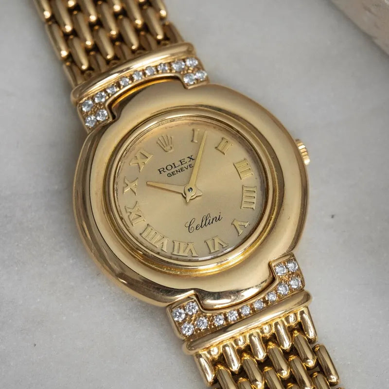Ladies Rolex Cellini 18k Yellow Gold 5188 Diamond lugs Roman Numeral Dial