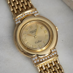 Ladies Rolex Cellini 18k Yellow Gold 5188 Diamond lugs Roman Numeral Dial