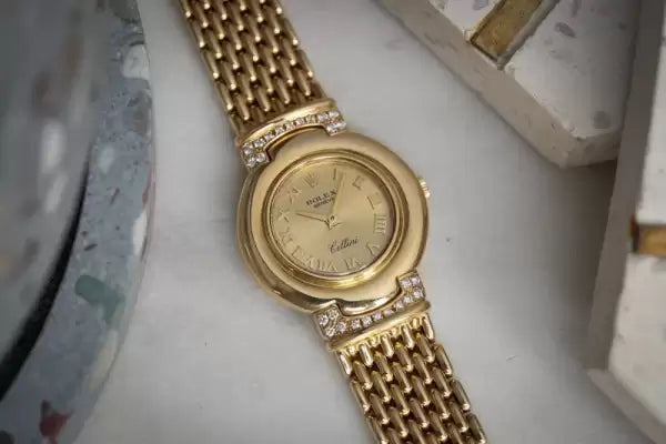 Ladies Rolex Cellini 18k Yellow Gold 5188 Diamond lugs Roman Numeral Dial