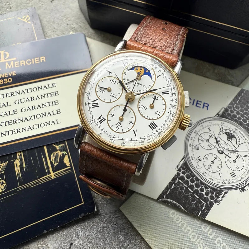 Mens Baume & Mercier 6102.099 Chronograph Moonphase – Box + Papers – Unpolished