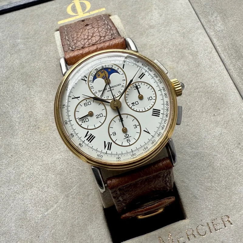 Mens Baume & Mercier 6102.099 Chronograph Moonphase – Box + Papers – Unpolished