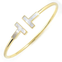 Load image into Gallery viewer, Tiffany &amp; Co. Bangle T Wire Medium Open Mother of Pearl White Shell - Yellow Gol
