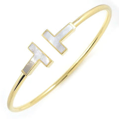 Tiffany & Co. Bangle T Wire Medium Open Mother of Pearl White Shell - Yellow Gol