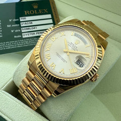 NOS 41mm Rolex President Solid Gold 218238 Box + Papers Unpolished + stickers