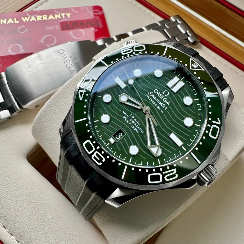 Omega Seamaster 21030422010001 Box Papers - Green Dial - Stainless + Rubber!