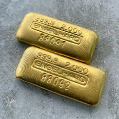 Pair of Engelhard 2 oz Gold Poured Bar .9999 Serial Number + Awesome Pour Lines