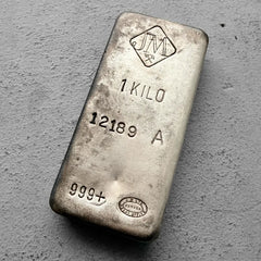 RARE Johnson Matthey 1 Kilo .999 Silver Poured Bar 32.15 oz - A Serial