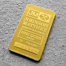 Load image into Gallery viewer, RARE Johnson Matthey blank back 10 Gram Gold Bar Struck .9999+ Cara 15 Years
