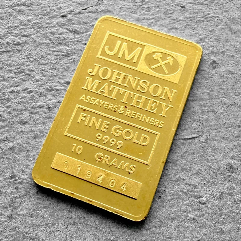 RARE Johnson Matthey blank back 10 Gram Gold Bar Struck .9999+ Cara 15 Years