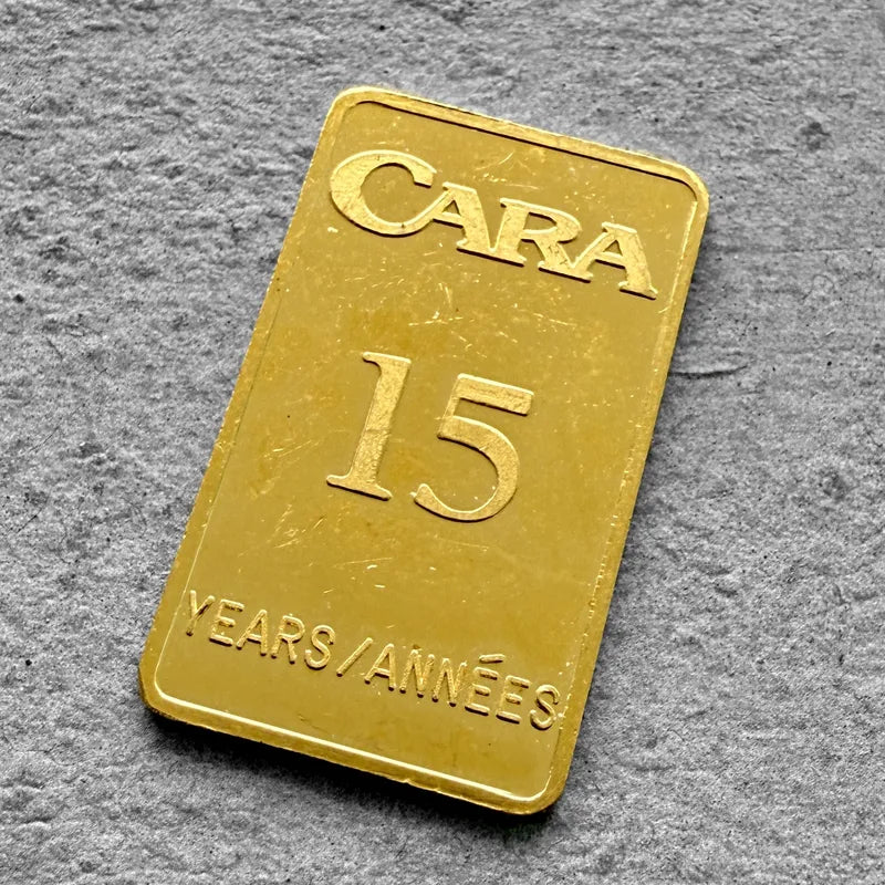 RARE Johnson Matthey blank back 10 Gram Gold Bar Struck .9999+ Cara 15 Years