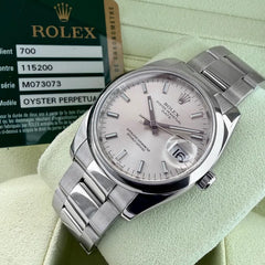 Rolex 34mm Datejust 115200 Oyster silver dial – Box / Papers