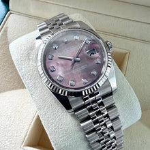 Load image into Gallery viewer, Rolex 36mm Diamond Black Mother of Pearl Datejust Jubilee 116234 Box Papers
