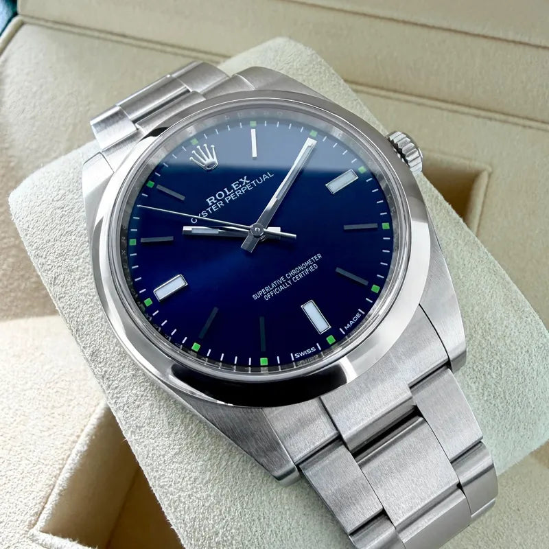Rolex 39mm Oyster Perpetual 114300 Oyster Blue dial – Box / Papers