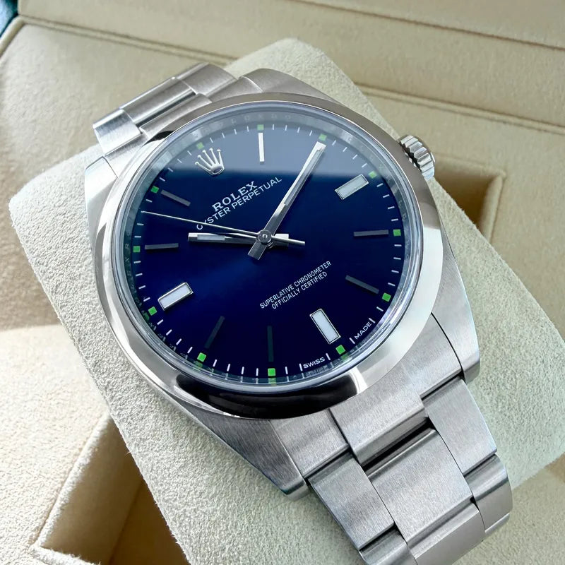 Rolex 39mm Oyster Perpetual 114300 Oyster Blue dial – Box / Papers