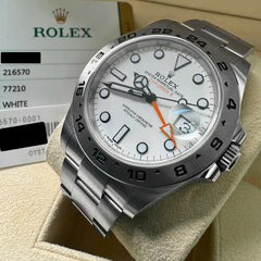 Rolex 42mm Explorer II 216570 White Dial Box Papers - Unpolished!