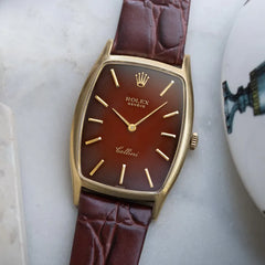 Rolex Cellinni  18k Gold 3807 Tonneau Case- Bold Red Vignette Dial