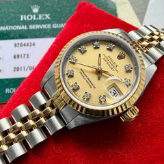 Rolex Datejust Champagne Diamond Dial 69173 Jubilee - Box Rolex Card + Service