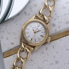 Rolex Oyster Perpetual 18k Solid Yellow Gold 6620 -on vintage curb link bracelet