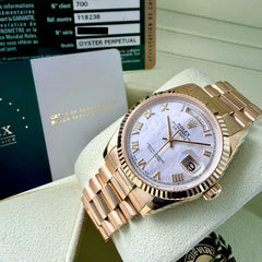 Rolex President 18k Yellow Gold 118238 - Mother Pearl Dial - 2026 Rolex Service