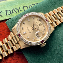 Load image into Gallery viewer, Rolex President 18k yellow Gold 18238 Box Booklets Unpolished Diamond Dial Bezel
