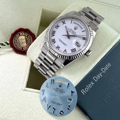 Rolex President Solid 18k White Gold Box + Booklets - Unpolished + Extra dial